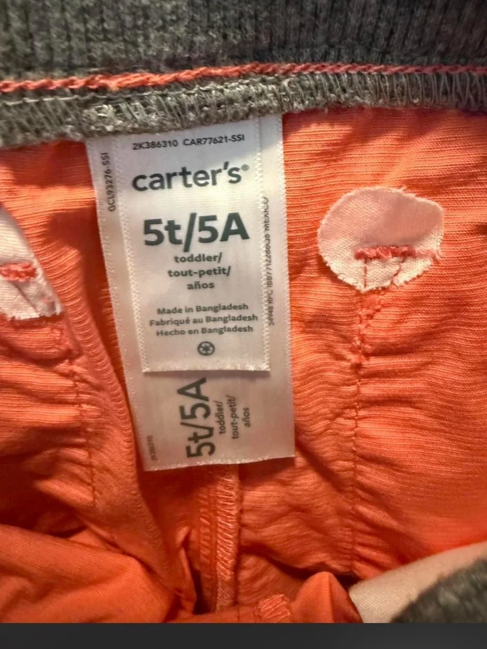 Carters boys Orange pull on shorts with Elastic waistband 5T